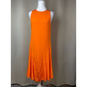 Polo Ralph Lauren Orange Sleeveless Fit& Flare Midi Dress Summer Bright Resort L